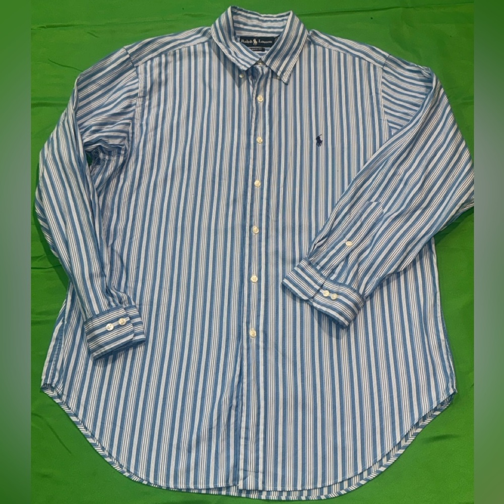Ralph Lauren Men's Blue and White Striped Shirt